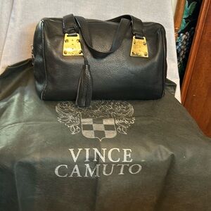 Vince Camuto Black Satchel with Gold Accents